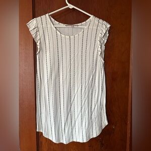 LOFT White and Black Flutter Sleeve Top